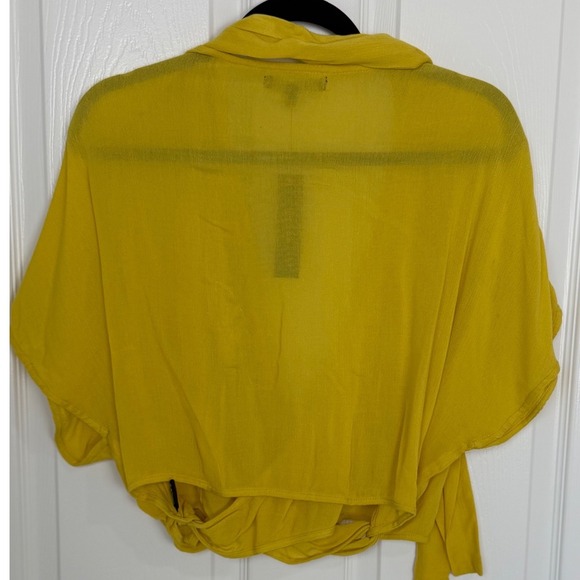 Premme Mustard Yellow Rayon Wrap Crop Top Short Sleeve Marigold Size 0 - Picture 8 of 11
